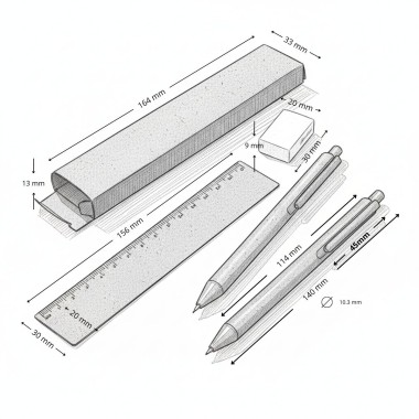 Set MINAS GERAIS: Bolígrafo, Regla, Goma de borrar y Caja