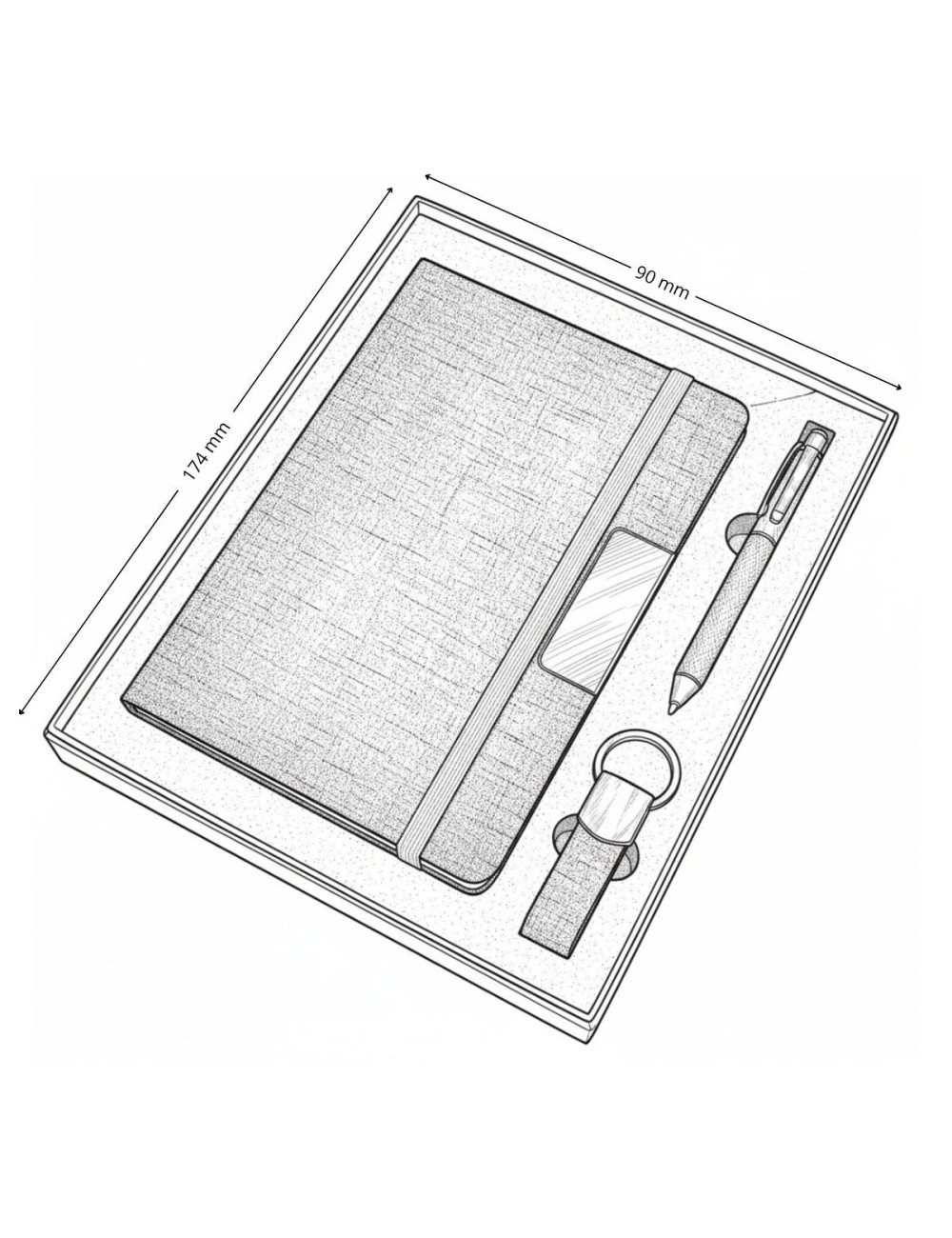 Set PARATY: Libreta de Notas, Bolígrafo y Llavero