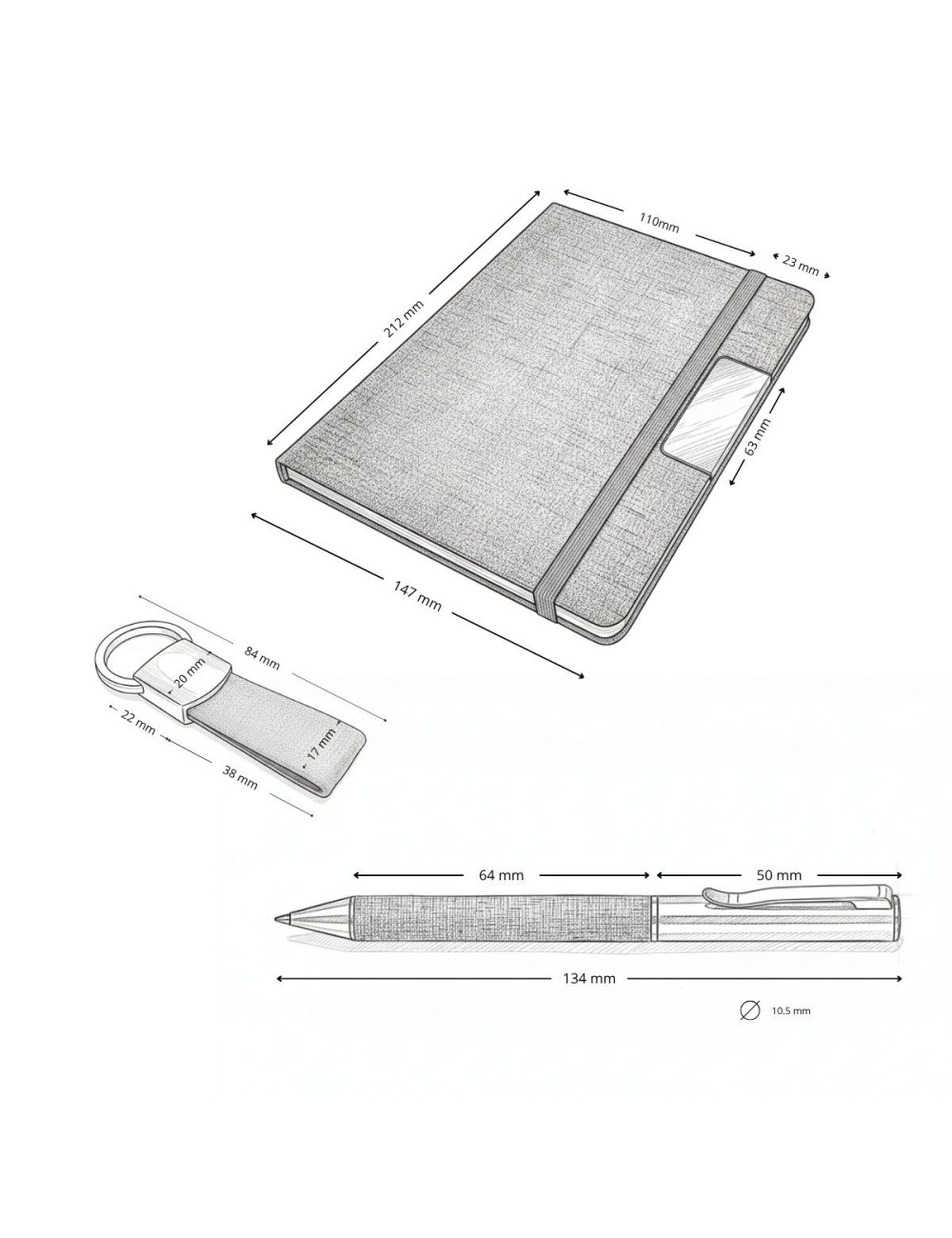 Set PARATY: Libreta de Notas, Bolígrafo y Llavero